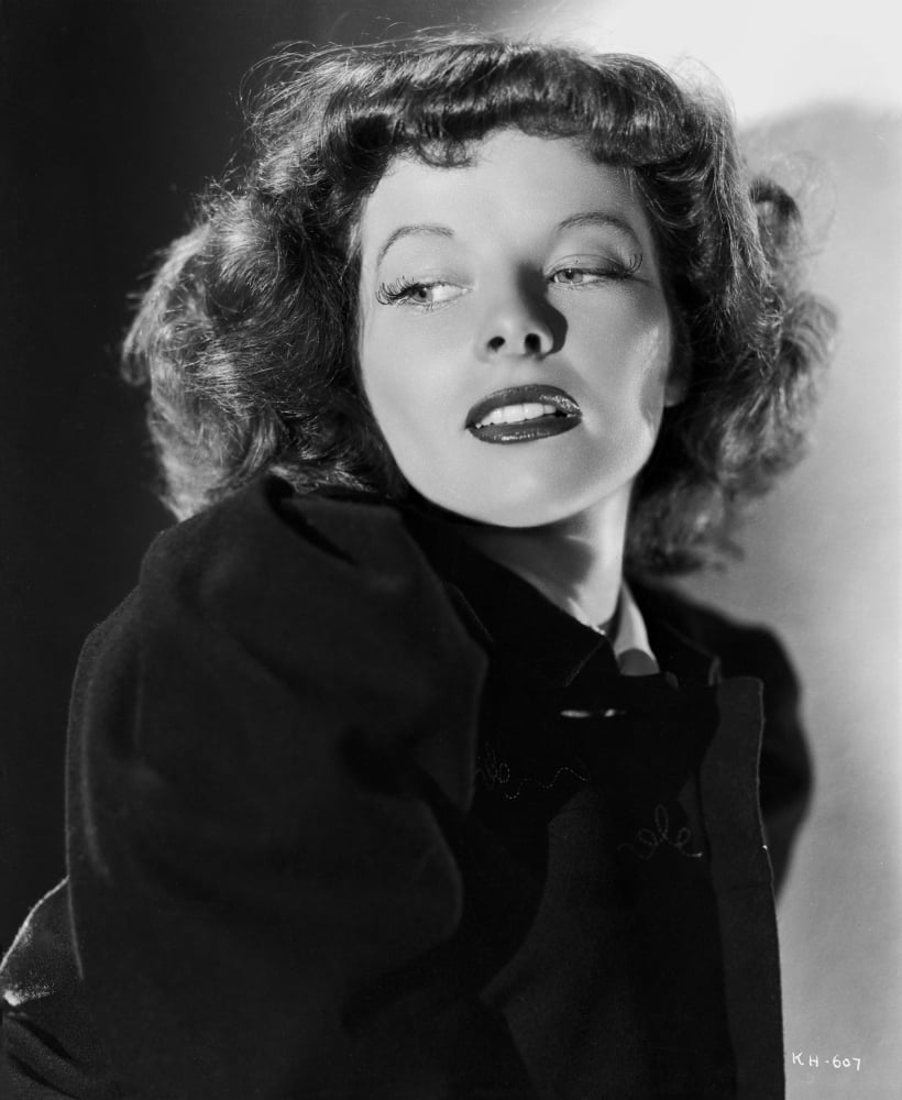 Classic portrait of Katharine Hepburn in a fur coat photo print.