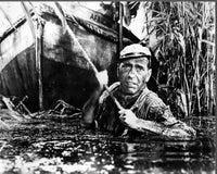 Humphrey Bogart pulling a boat in The African Queen black and white photo print