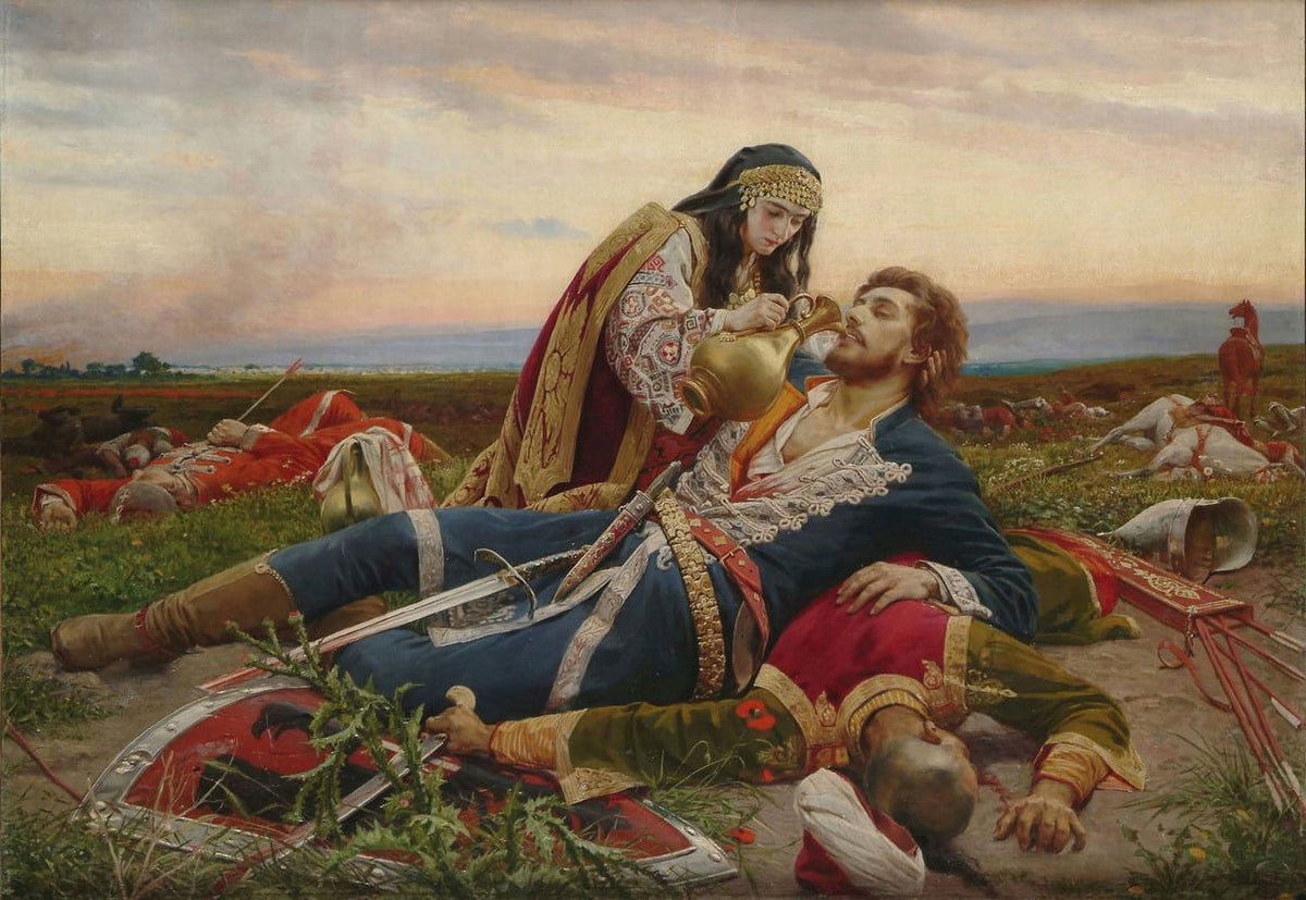 Kosovo Maiden fine art print by Uroš Predić, vibrant colors and intricate details.
