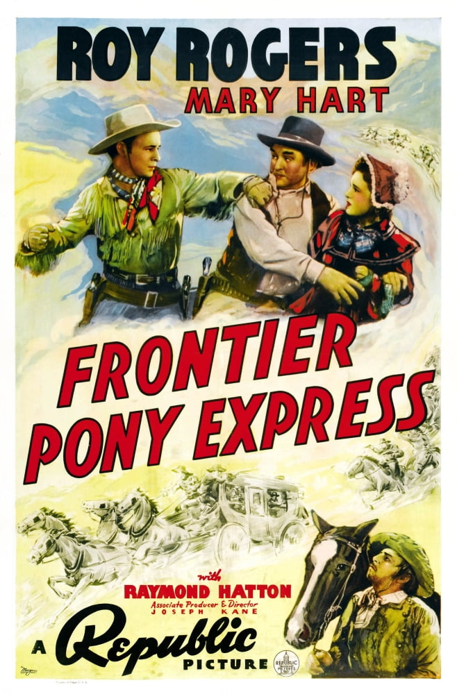 Frontier Pony Express movie masterprint poster featuring Roy Rogers and Mary Hart from 1939.