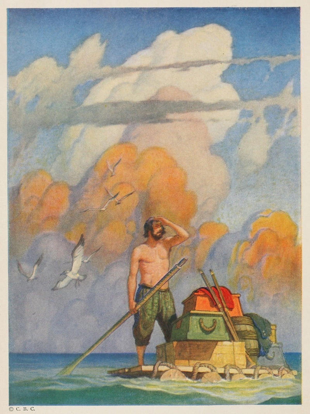For a Mile or Thereabouts My Raft Went Very Well (1920) Art Print by N. C. Wyeth