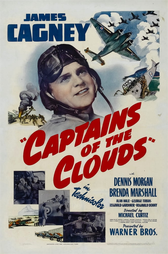 Captains of the Clouds movie poster print featuring James Cagney, 1942, available in multiple sizes.