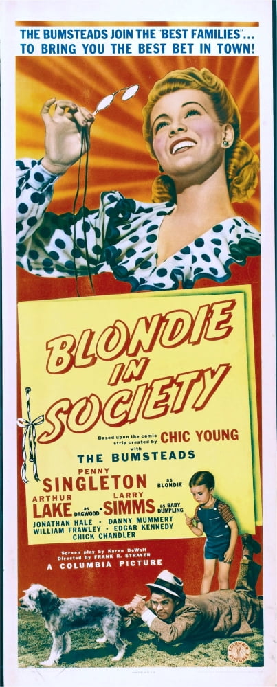 Blondie In Society Movie Masterprint Poster Print featuring Penny Singleton, Arthur Lake, and Larry Simms, vintage film art.