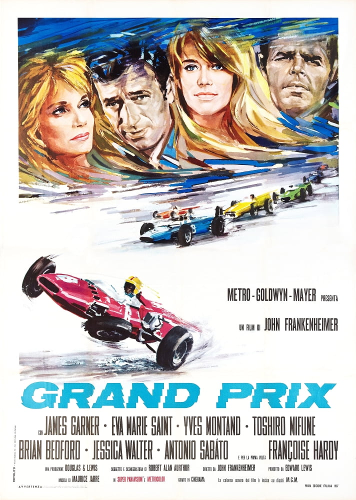 Grand Prix Movie Masterprint Poster featuring Eva Marie Saint, Yves Montand, Francoise Hardy, and James Garner
