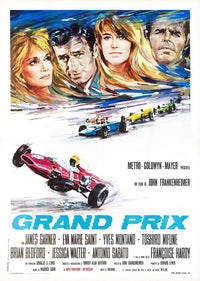Grand Prix Movie Masterprint Poster featuring Eva Marie Saint, Yves Montand, Francoise Hardy, and James Garner