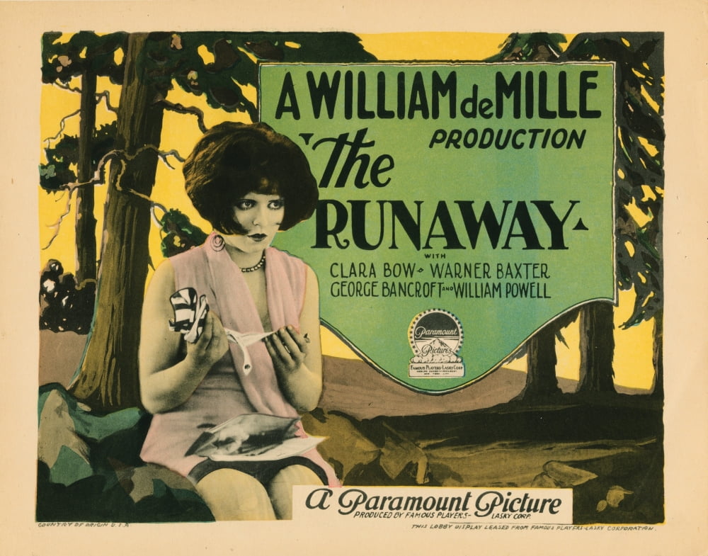 The Runaway lobby card movie poster print featuring Clara Bow from 1926.