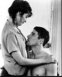 Debra Winger hugging shirtless Richard Gere in An Officer and a Gentleman black and white photo print.