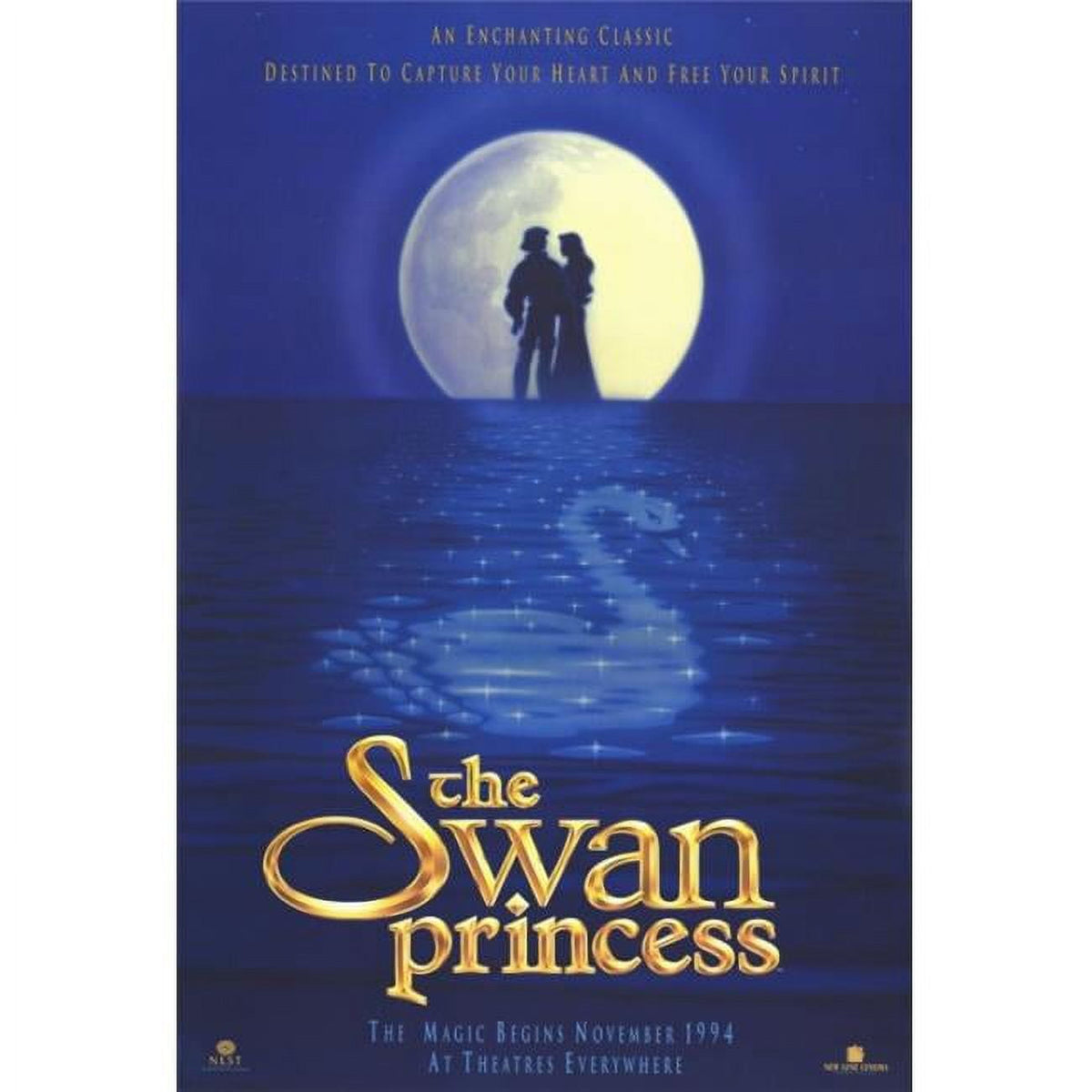 The Swan Princess Movie Poster Print featuring vibrant colors and enchanting imagery.