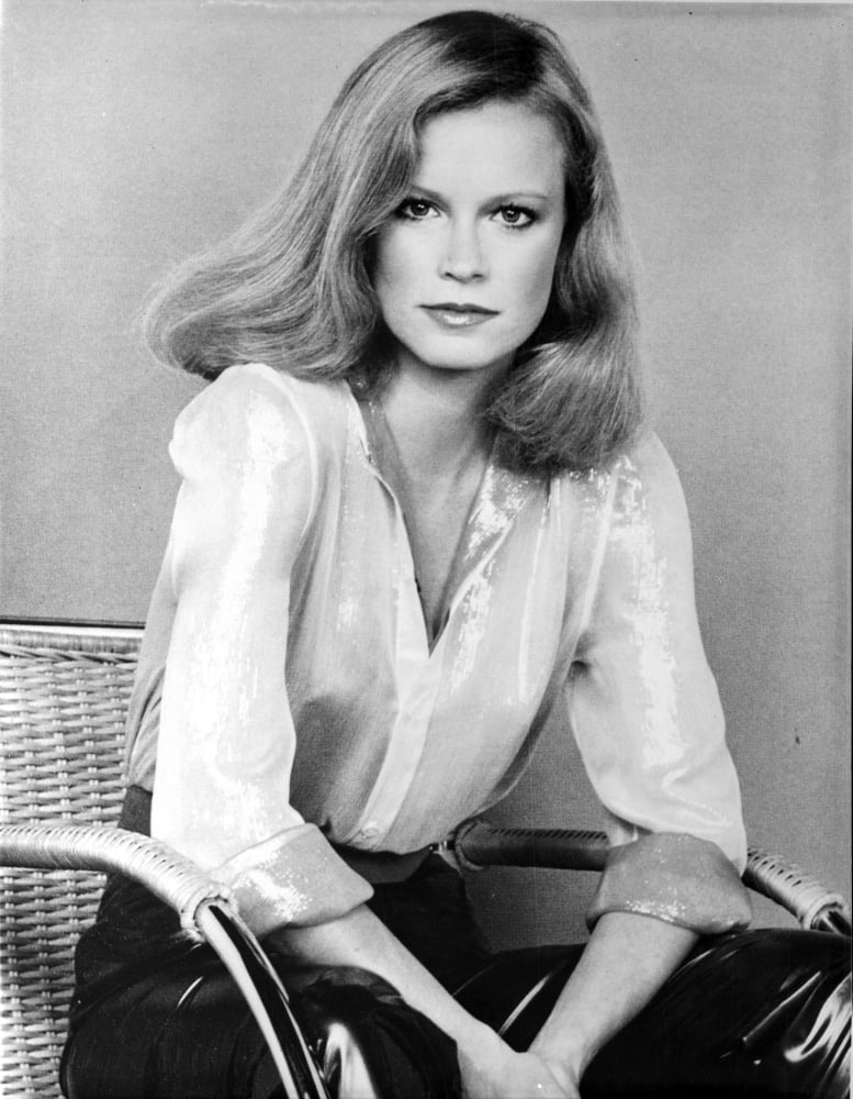 Shelley Hack seated classic photo print in elegant pose.