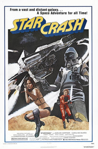 Starcrash movie poster from the 1978 sci-fi film featuring Caroline Munro and Marjoe Gortner.