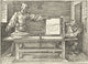 Engraving print 'An Artist Draws a Lute' by Albrecht Durer 1525
