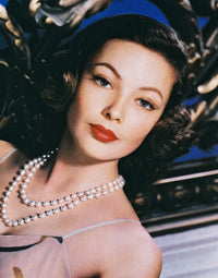 Gene Tierney wearing a pearl necklace photo print