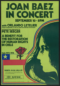 Joan Baez concert poster print from 1976, capturing the essence of live music.