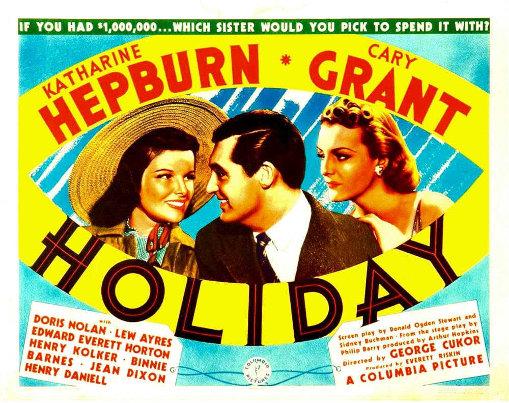Holiday From Left Movie Poster featuring Katharine Hepburn, Cary Grant, and Doris Nolan