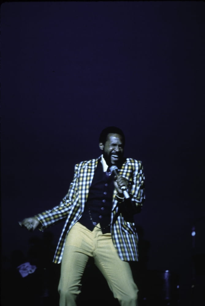 Marvin Gaye performing live photo print, capturing the essence of the legendary artist.