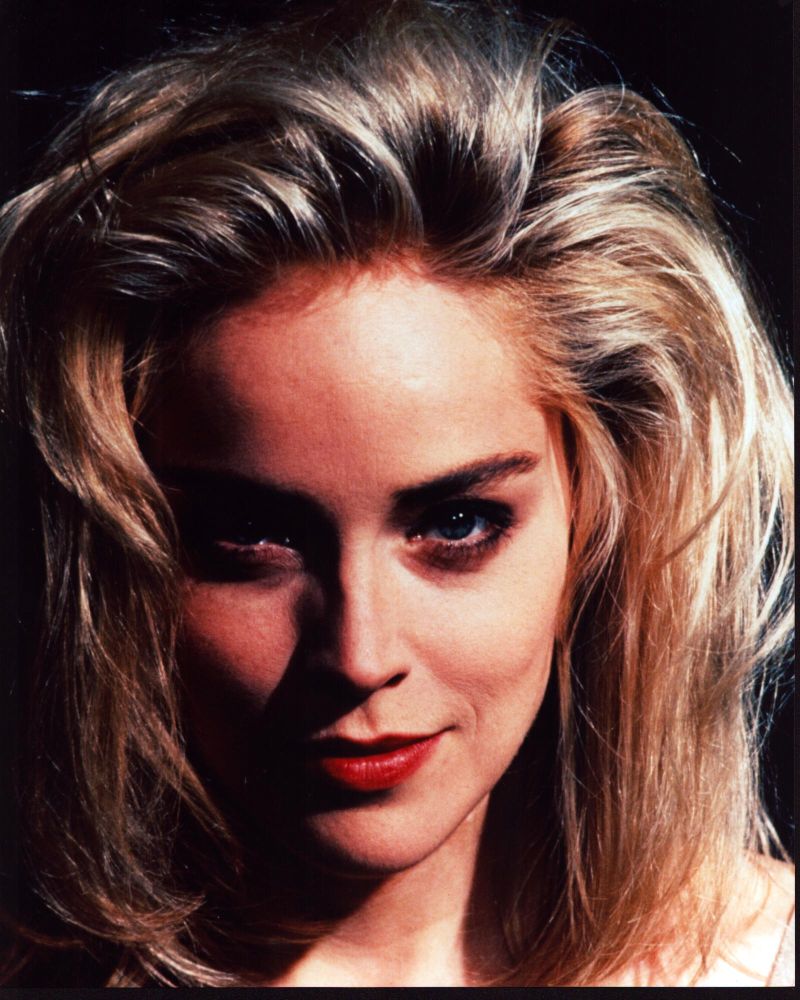 Sharon Stone close-up photo print showcasing tousled hair.