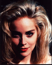 Sharon Stone close-up photo print showcasing tousled hair.
