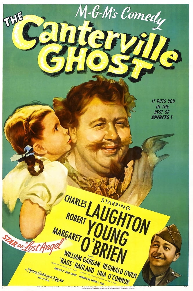 The Canterville Ghost 1944 movie poster featuring Margaret O'Brien, Charles Laughton, and Robert Young.