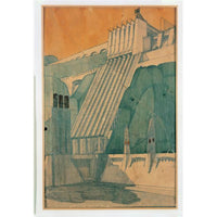 Design for a Building 1914 pencil ink print by Antonio Sant'Elia
