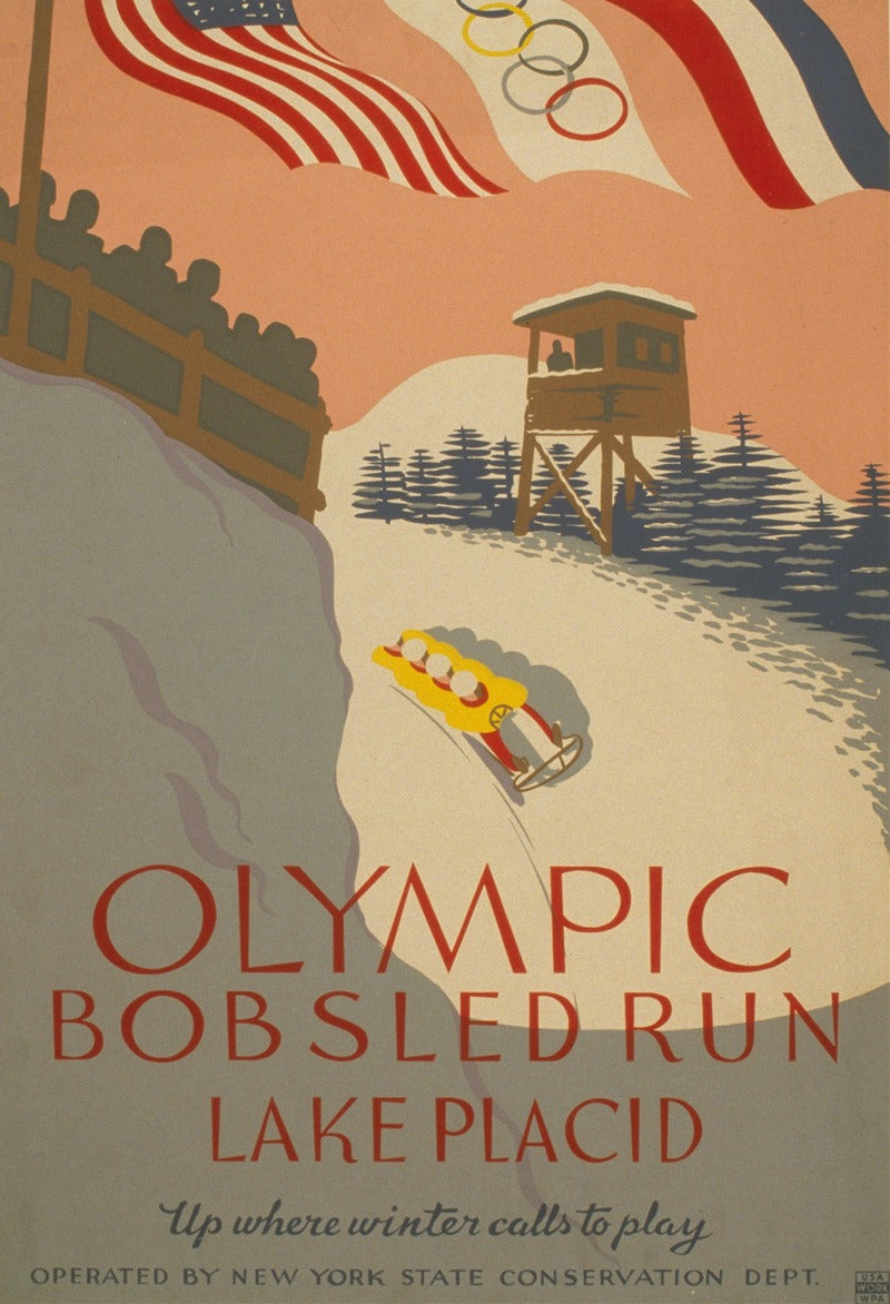 Olympic Bobsled Run Lake Placid Vintage Poster Print (1938)