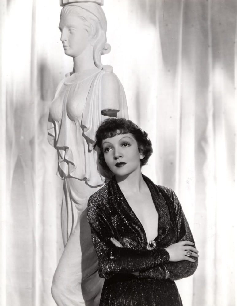 Claudette Colbert 1935 portrait leaning against Greek statue photo poster print.