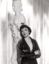 Claudette Colbert 1935 portrait leaning against Greek statue photo poster print.