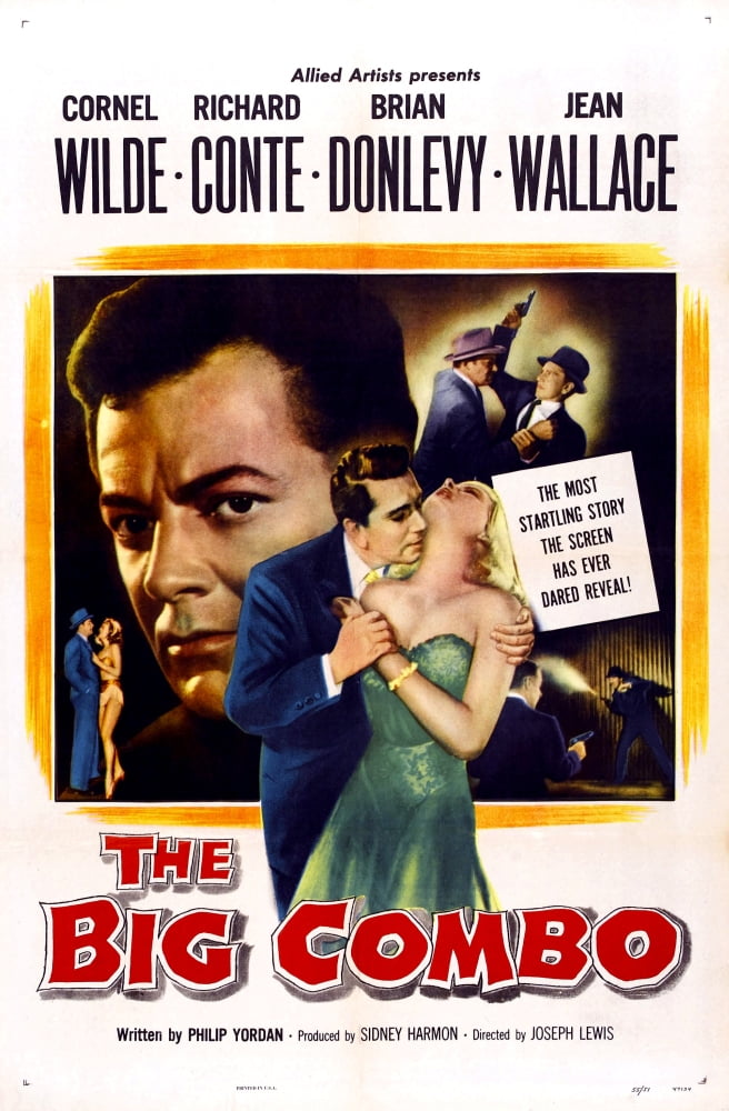 The Big Combo movie poster print featuring Cornel Wilde, Richard Conte, and Jean Wallace from 1955.
