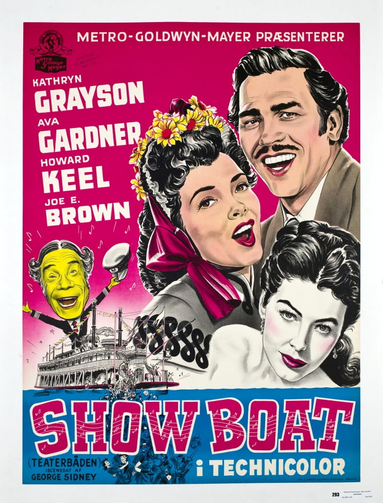 Show Boat Movie Masterprint Poster featuring Joe E. Brown, Kathryn Grayson, Howard Keel, and Ava Gardner from the 1951 film.