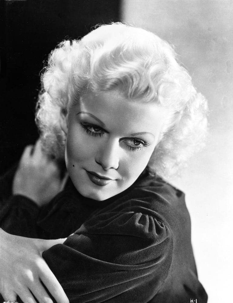 Jean Harlow posed in black pleated long sleeve shirt photo print.