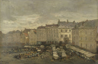 The Grand Place Brussels art print by Guillaume Vogels showing market stalls in the central square.