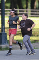 Russell Brand and Jonah Hill on set of Get Him to The Greek