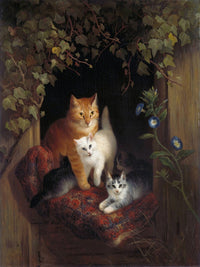 Cat with Kittens poster print by Henriette Ronner-Knip, showcasing a mother cat and her kittens.
