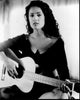 Salma Hayek black and white photo print with guitar.