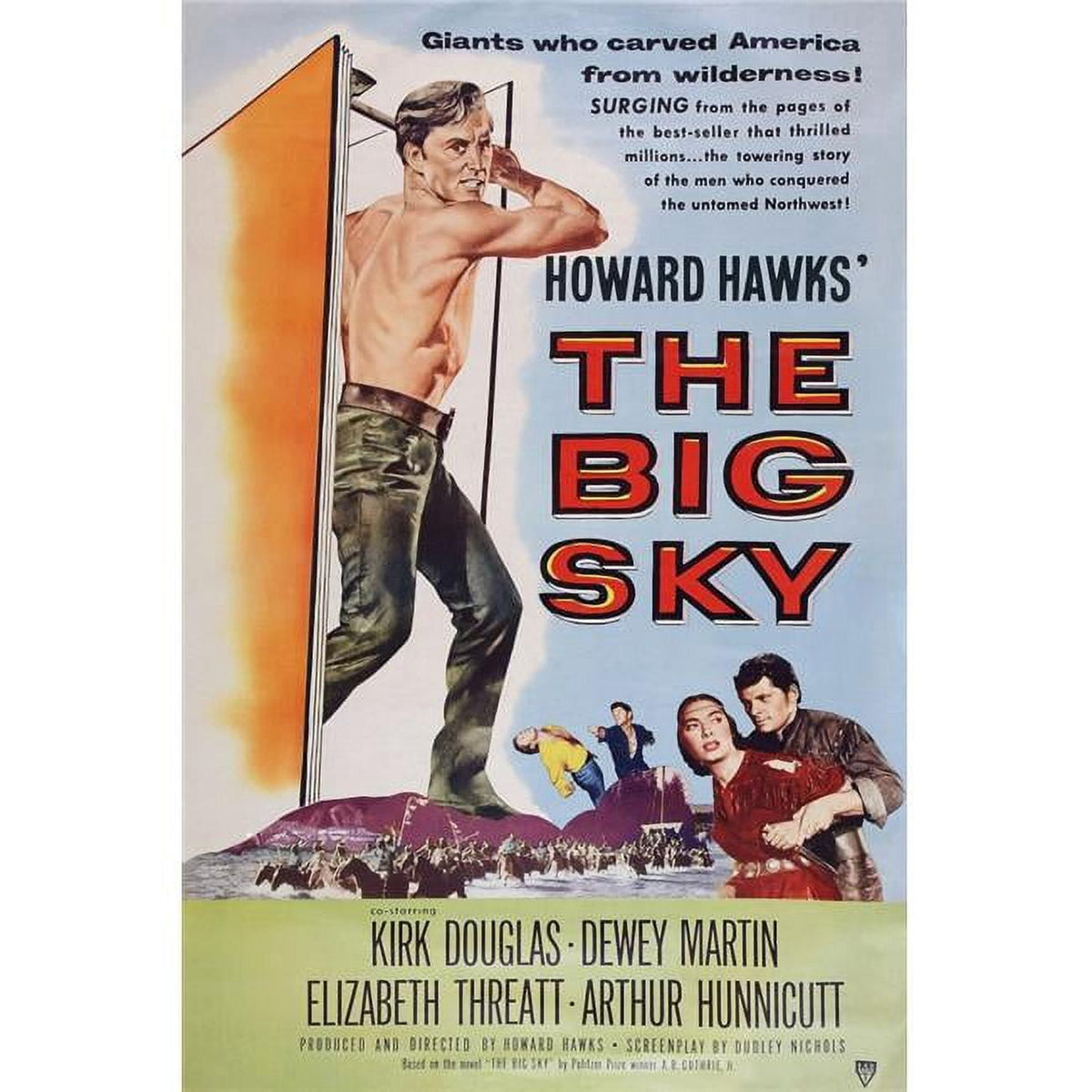 The Big Sky movie masterprint poster featuring Kirk Douglas, Elizabeth Threatt, and Dewey Martin.