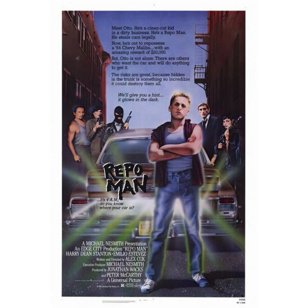 Repo Man Movie Poster Print - 27x40 inches, iconic film artwork.