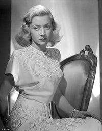 Gloria Grahame photo print in a classic white dress, capturing Hollywood's elegance.