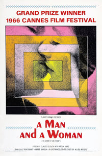 A Man and a Woman movie poster print featuring Jean-Louis Trintignant and Anouk Aimée from the 1966 film.