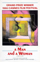 A Man and a Woman movie poster print featuring Jean-Louis Trintignant and Anouk Aimée from the 1966 film.