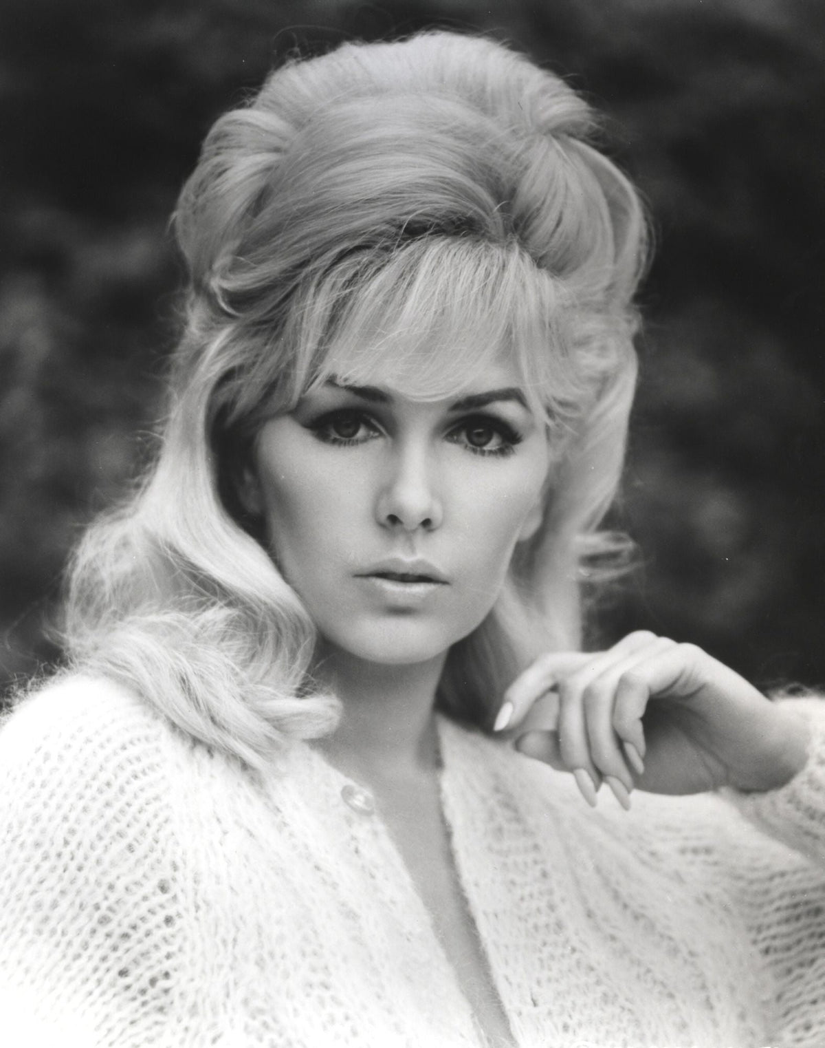 Stella Stevens black and white portrait photo print wearing embroidered dress
