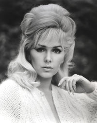 Stella Stevens black and white portrait photo print wearing embroidered dress