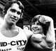 Stay Hungry movie poster print featuring Arnold Schwarzenegger and Sally Field.