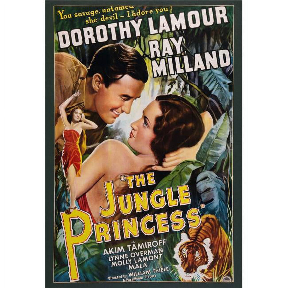 The Jungle Princess movie poster featuring Ray Milland and Dorothy Lamour from 1936.
