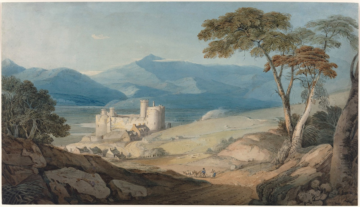Harlech Castle and Snowdon art print by John Varley on premium paper.