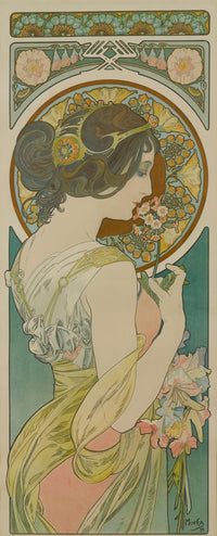 Primrose art print by Alphonse Mucha featuring floral designs