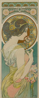 Primrose art print by Alphonse Mucha featuring floral designs