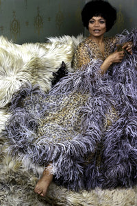 Eartha Kitt photo print in fur and animal print robe, 8x10.