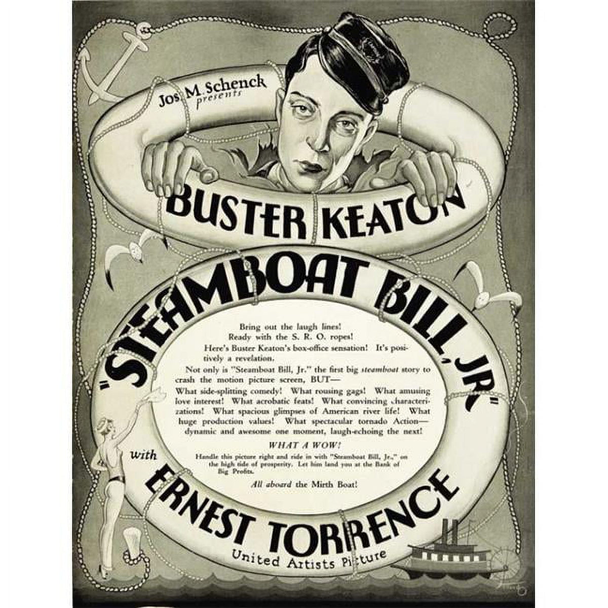 Steamboat Bill Jr. Movie Poster Print showcasing classic film art.