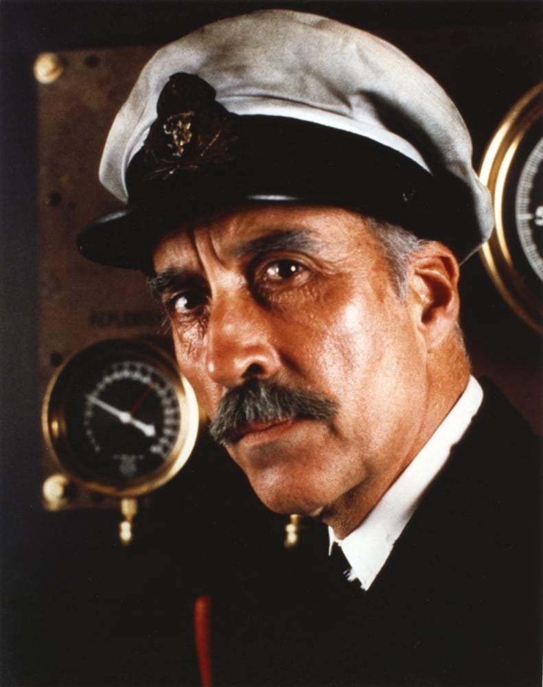 Close-up portrait photo print of Christopher Lee in navy attire.