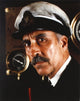 Close-up portrait photo print of Christopher Lee in navy attire.
