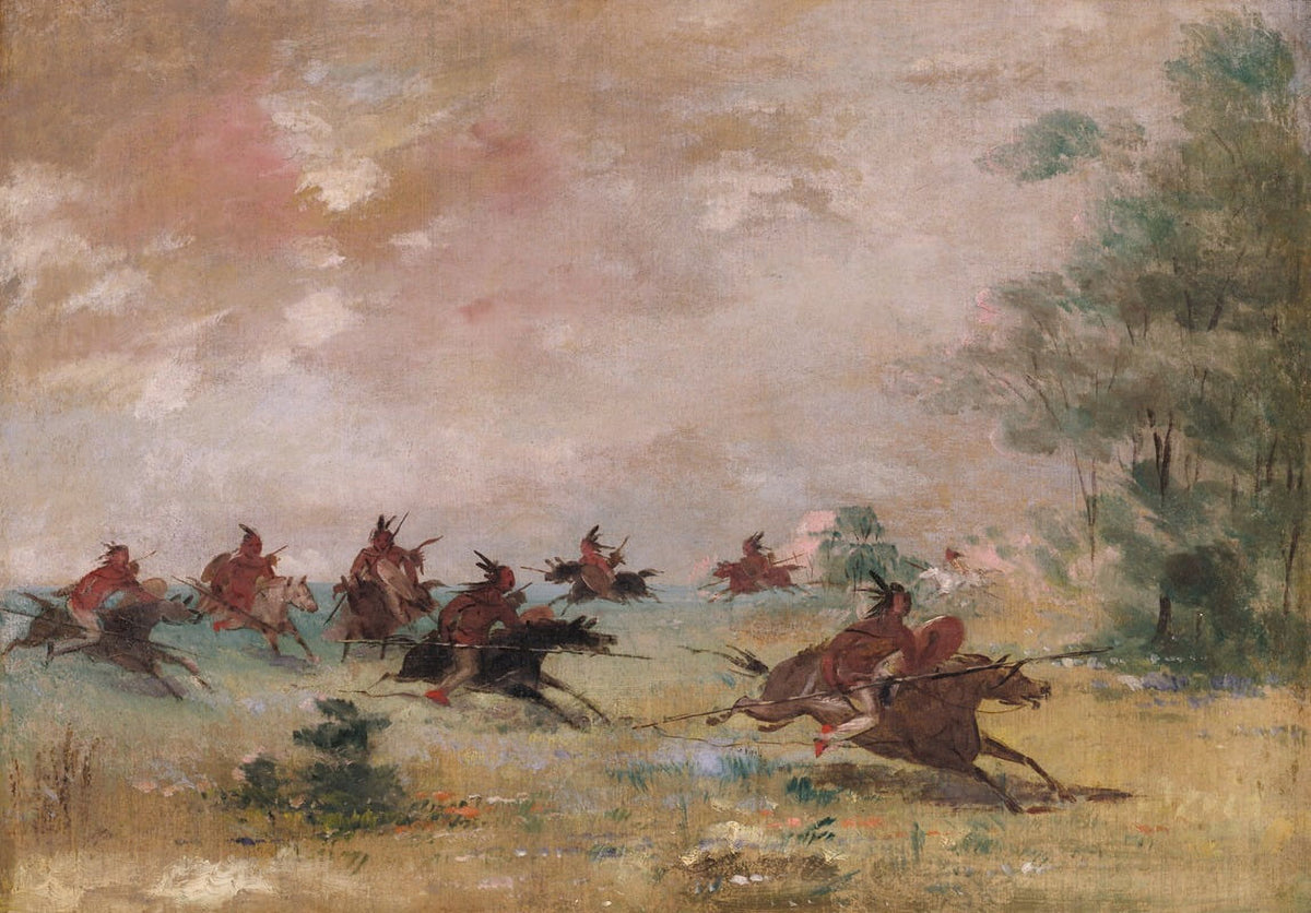 Comanche War Party Mounted On Wild Horses Poster Print by George Catlin